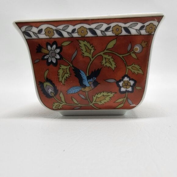 Vintage Silk Road Takahashi 2 Pc Ceramic Dish Set Floral Bird Hand Decorated - Picture 8 of 13